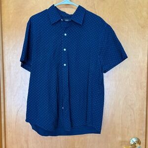 Bonobos Button Down Shirt Mens Large Navy Blue Pink‎ Polka Dot SS Cotton